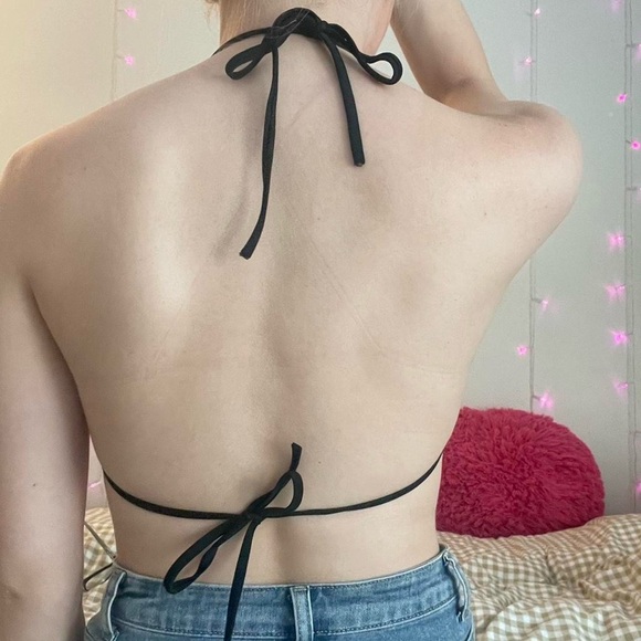 Y2K Black Rhinestone Bikini Top Triangle Sparkle Swim - Picture 4 of 4